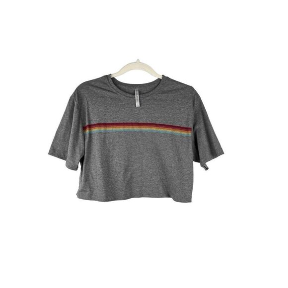 Fabletics Jade Short Sleeve Boxy Rainbow Crop Top Large - Picture 1 of 6